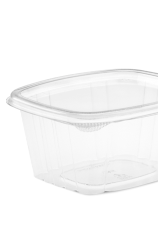 clear food container with hinge lid