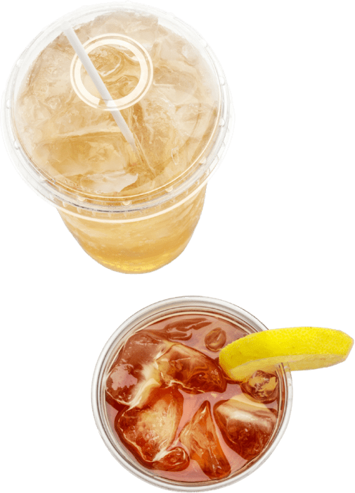 top down view of drinks in clear cups
